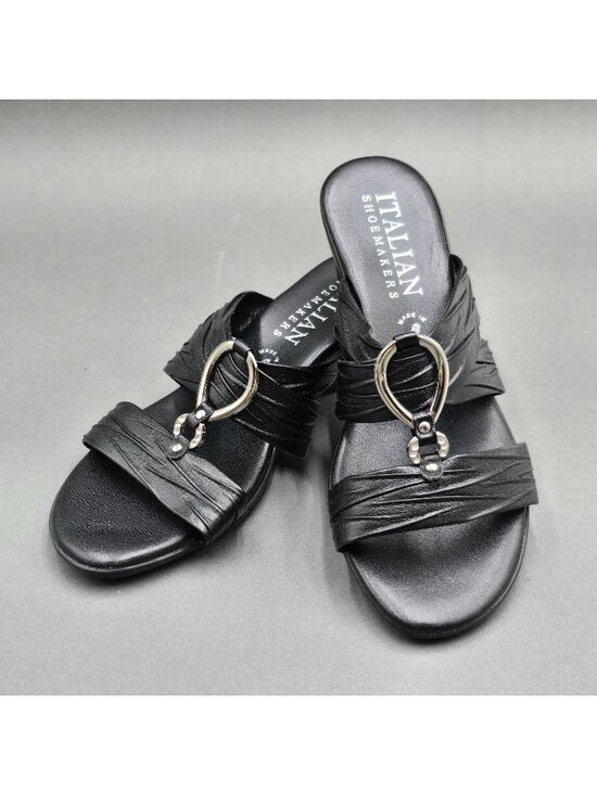 Italian Shoemakers Shoes - Italian Shoemakers Aleena Black Wedge Sandals Size 7 M Rhinestone Detail Slide